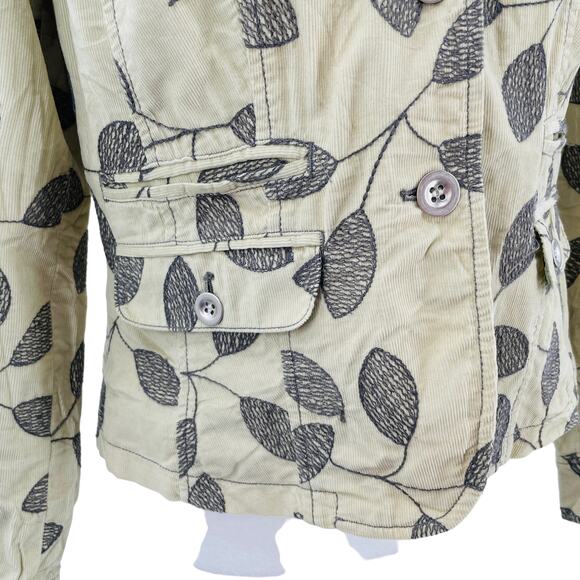 Sigrid Olsen Cream Corduroy Sage Embroidered Leaf Button Front Blazer Women Sz 6 - Picture 6 of 13